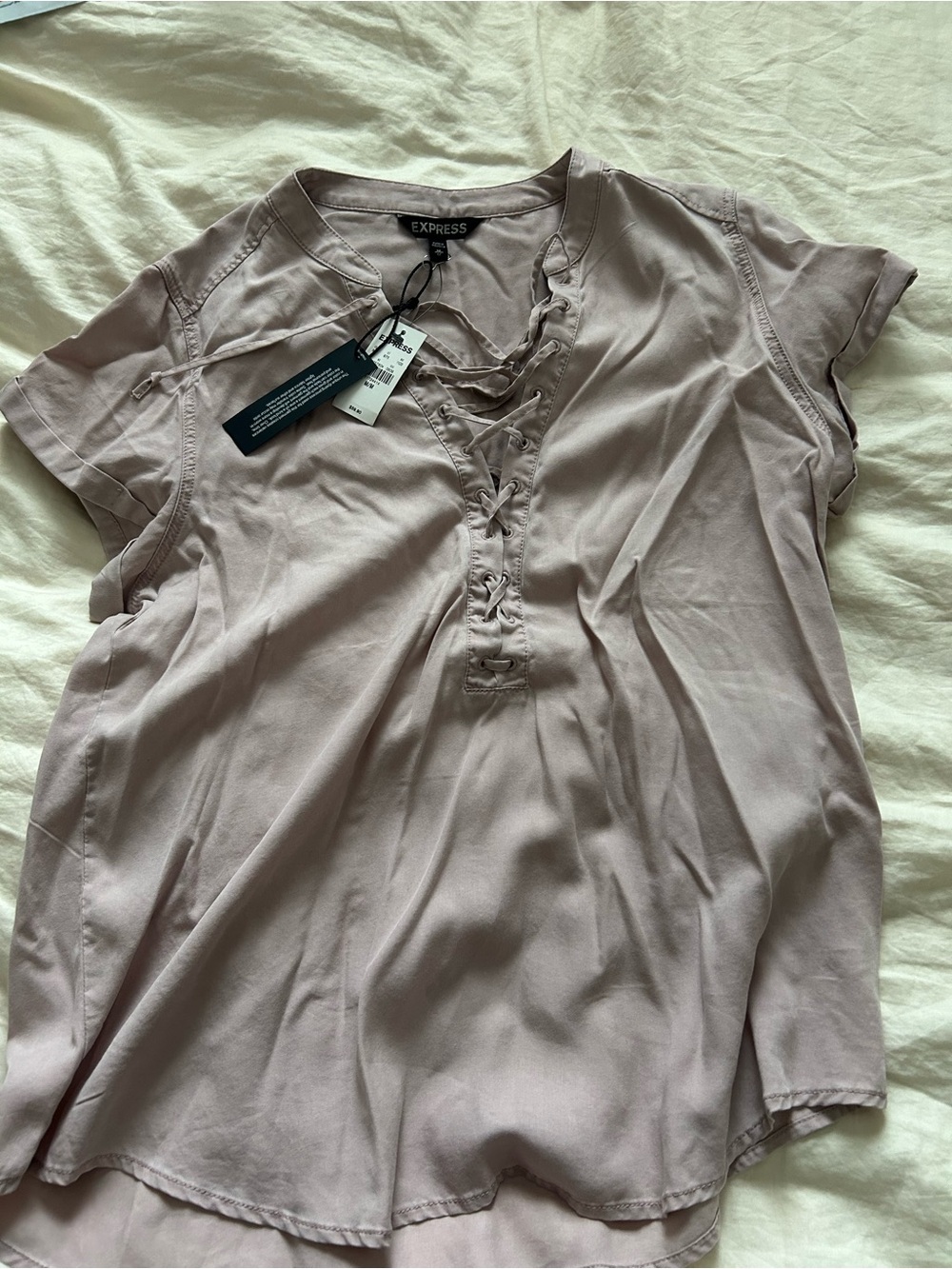 Express Mauve Lace-Up V-Neck Short Sleeve Top